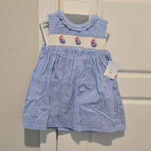Petit Ami Blue Gingham Dress with Sailboat Design